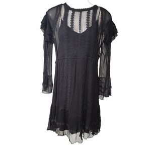 IRO Women's Black Sheer Western Dress Long Sleeves Size 6